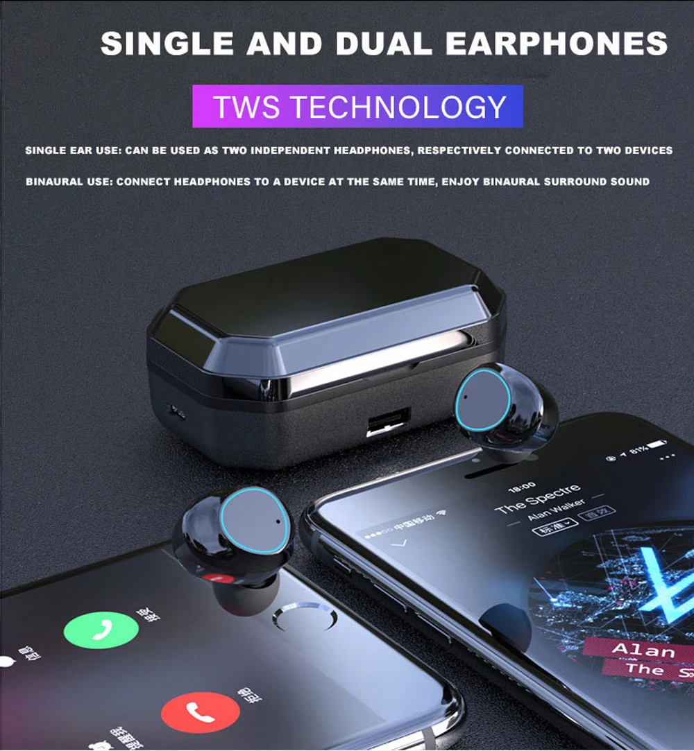 G03 Bluetooth гарнитуры 6000 мАч светодиодный смарт-дисплей высокого класса 6D объемный HD звук 5,0 IPX7 водонепроницаемые Bluetooth беспроводные наушники