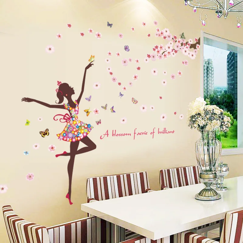 

Romantic Flower Fairy Dancing Wall Stickers for Kids Room Wall Decor Bedroom Living Room Children Girls Room Decal Poster Mural