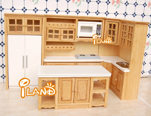 Iland Furniture Wood Oak Kitchen Set Fridge Microwave Oven Baking Iland Furniture Wood Oak Kitchen Set Fridge Microwave Oven Baking For 1 12 Dollhouse