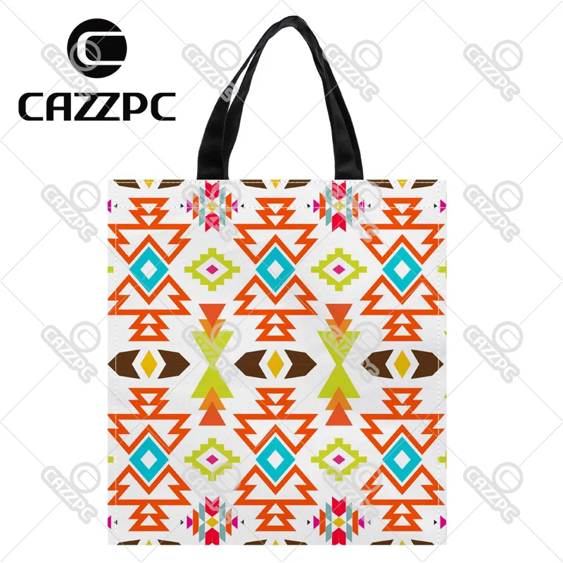 

Vintage Abstract Reflectional Geometric Aztec Print Nylon Oxford Reusable Shopping Bag Gift Foldable Bag Eco Bag Pack of 2