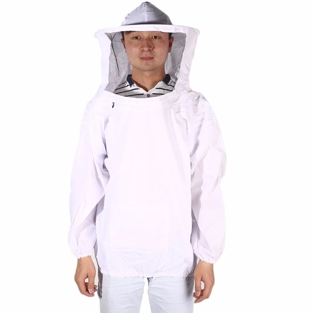 

LESHP Durable Protective Beekeeping Jacket Clothes Qulaity Cotton White Pull Over Smock with Veil Suit Smock Equipment