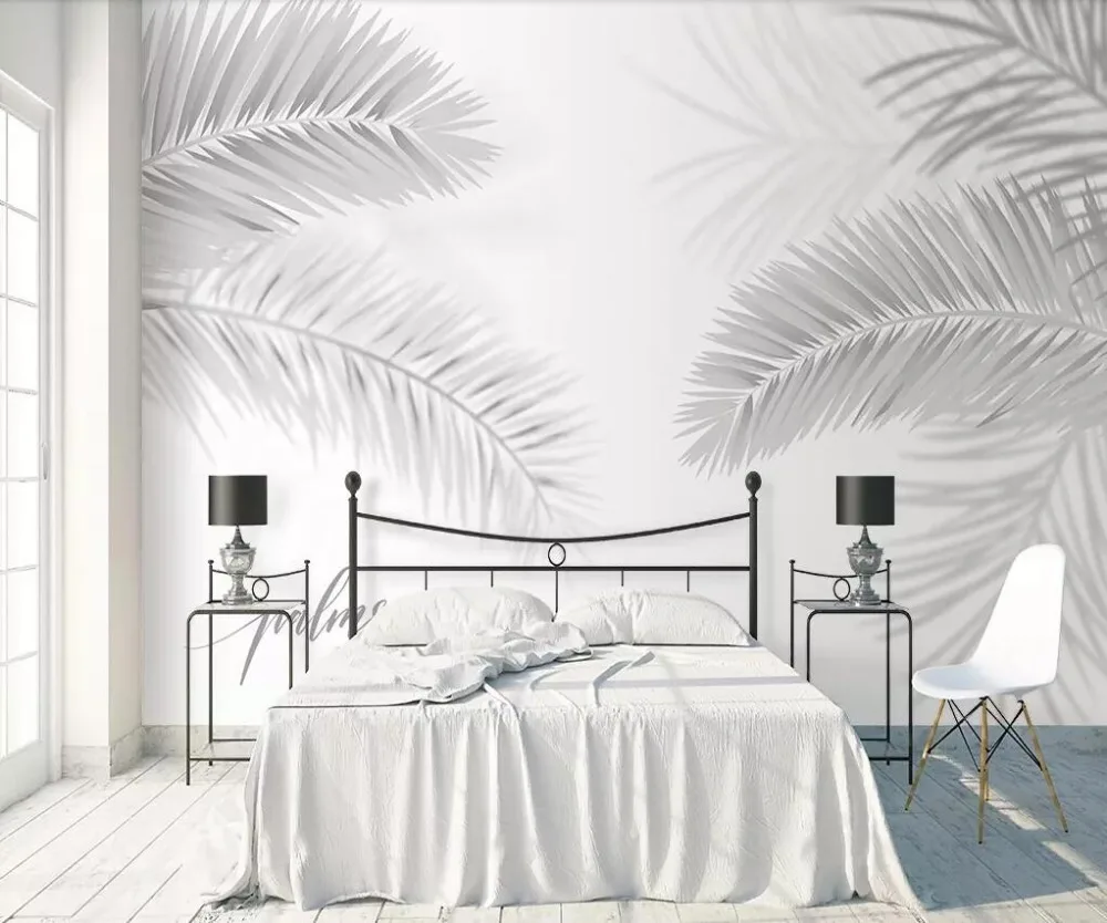 Beibehang серый Настенные обои скандинавские минималистичные растения кокосовый лист Пальма гостиная спальня ТВ фон 3d обои