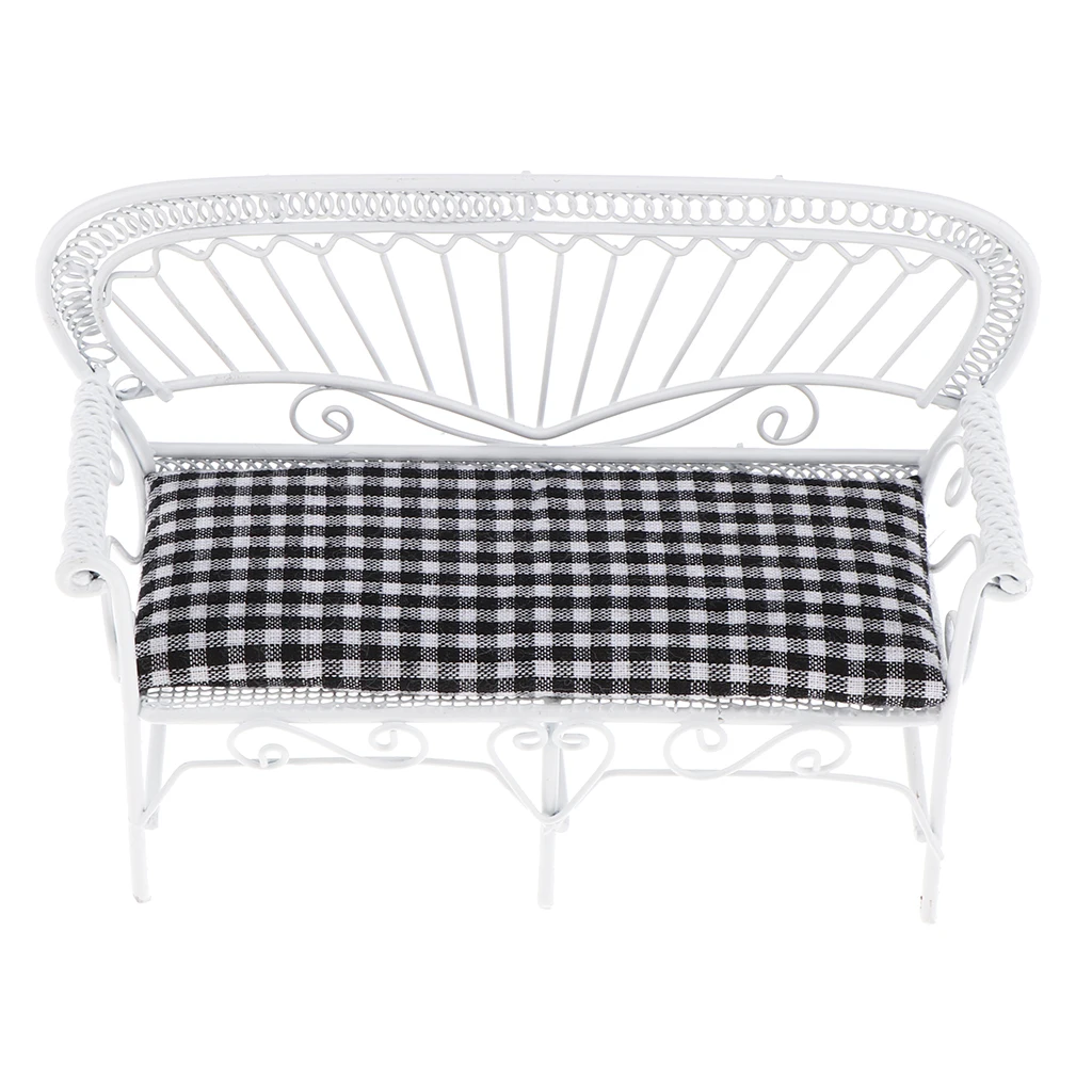 1/12 Miniature Chair Bench, Dollhouse Fairy Garden Double Seats Couch, DIY Dollhouse Decoration Accessory, 13.3 x 4.3 x 8.9cm