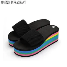 Женские Босоножки тапочки Новинка 2017 summer fashion Rainbow Leopard сандалии Muffin домашняя обувь на танкетке пляжные сандалии z158