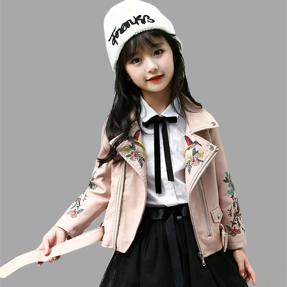 

Autumn Girls Jackets Leather Embroidery Jackets Kids For Girls Fashion Children Clothes Teenage Girls Clothing For 6 8 12 Years