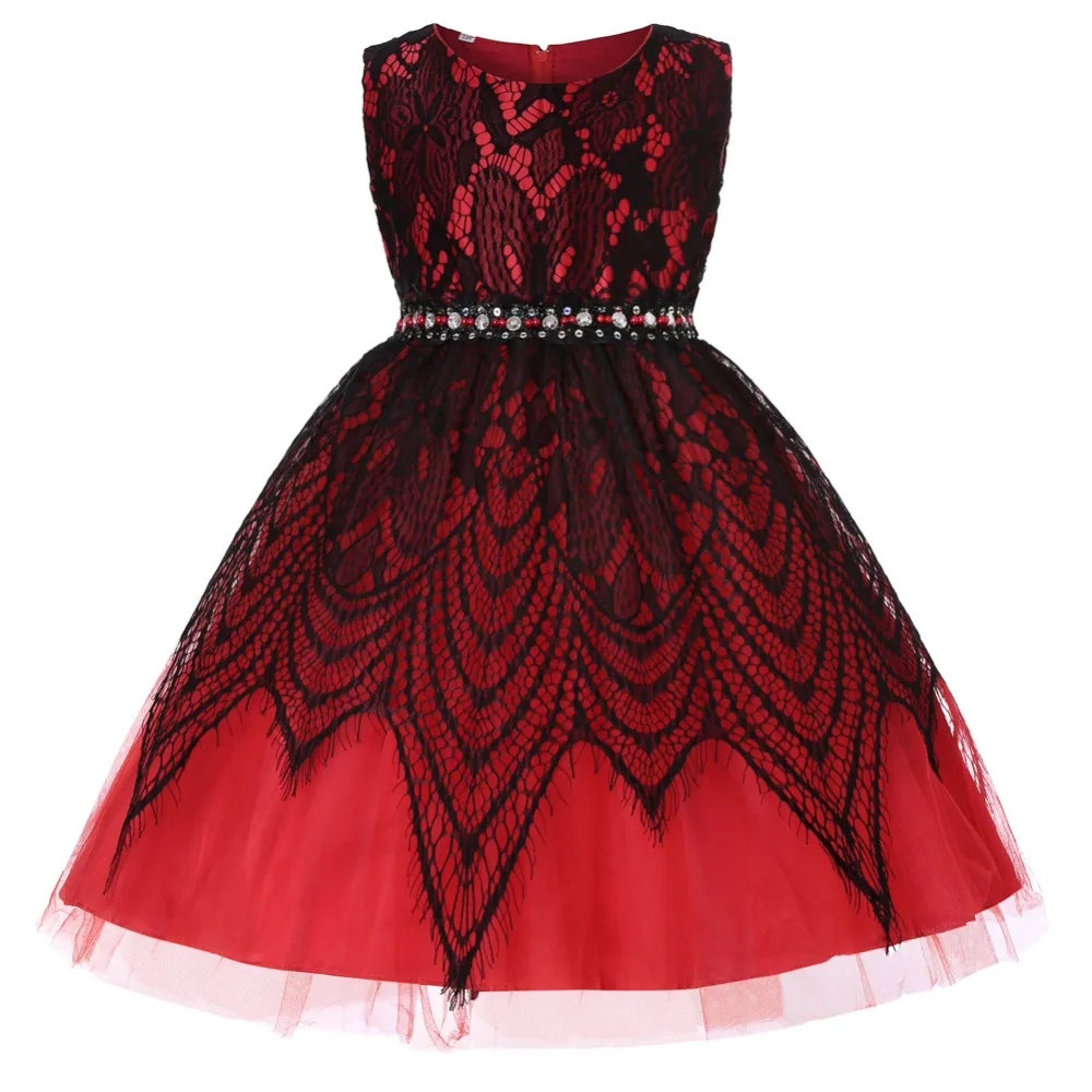

2019 New Children Dress for Girls Summer Sleeveless Crystal Belt Tulle Lace Dress Cute Wedding Birthday Party Flower Girls Dress