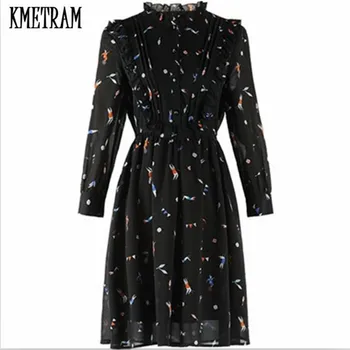 

KMWTRAM 2019 New Floral A-Line Summer Beach Dress Long Sleeve Women Vintage Plus Size Chiffon Dresses Vestidos De Festa HH713