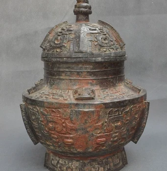 

15" Old Chinese Dynasty Classical Bronze Beast Pattern Bottle Pot Jar Crock Tank