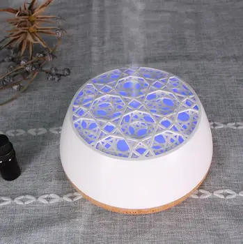 

App Control Ultrasonic Air Humidifier Aroma Essential Oil Diffuser with Wood Grain 7 Color Changing LED Lights for Home