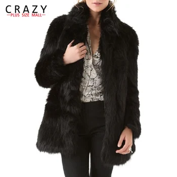 

F1101 2019 Winter Warm Fashion Hot Artificial Rabbit Fur Coat Medium-long Stand Collar Ladies Vintage Black Fake Fur Coats