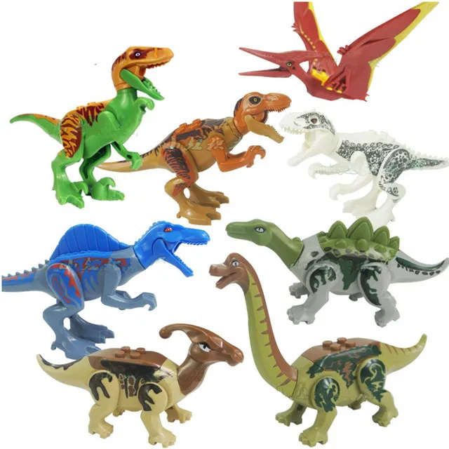 8pcs/set Legoing Jurassic Sale Dinosaurs Park Pterosauria Triceratops Indomirus T-rex World Figures Bricks Toys Building Blocks