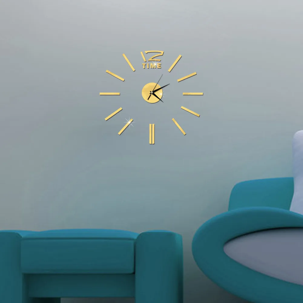 DIY 3D стикер настенные часы домашний Декор зеркало гостиная Большой художественный дизайн-черный креативный стикер на стену s - Цвет: Золотой