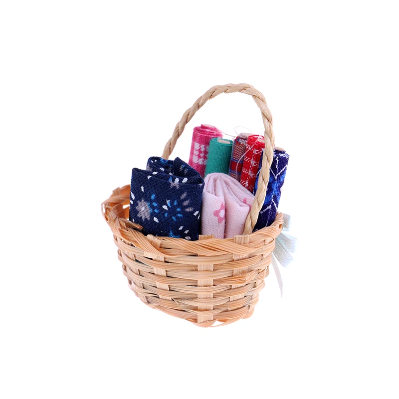 Basket with Rolls of Fabric 1/12th scale Dolls accessories 