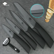 Ceramic Knife 3 4 5 + 6 inch Serrated Bread Knife + Peeler Kitchen Chef Fruit Vegetable Knives Black Zirconia Blade Cooking set