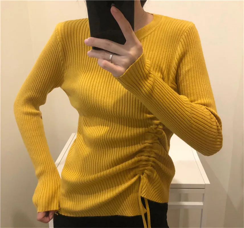 

GRUIICEEN 2018 korean long sleeve lace up women sweater jumper o neck woman knitted slim casual sweater pullovers GY2018214