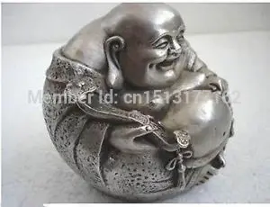 

Chinese Old rare luck tibetan silver smile buddha statue statue Garden Decoration BRASS Finish Buddha Healing Statue