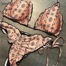 Винтажный комплект бикини с принтом, треугольный купальник, купальный костюм, Бразильское бикини, женский пляжный купальник, монокини, Maillot De Bain