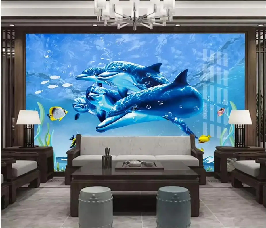 

Custom mural 3d photo wallpaper Blue ocean dolphin TV backdrop living room Home decor 3d wall murals wallpaper for walls 3 d