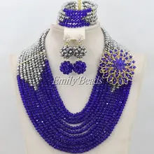 Африканские Бусины Ювелирные наборы Королевское голубое нигерийское свадебное с кристаллами бисерные ожерелья, ювелирные изделия набор AMJ654