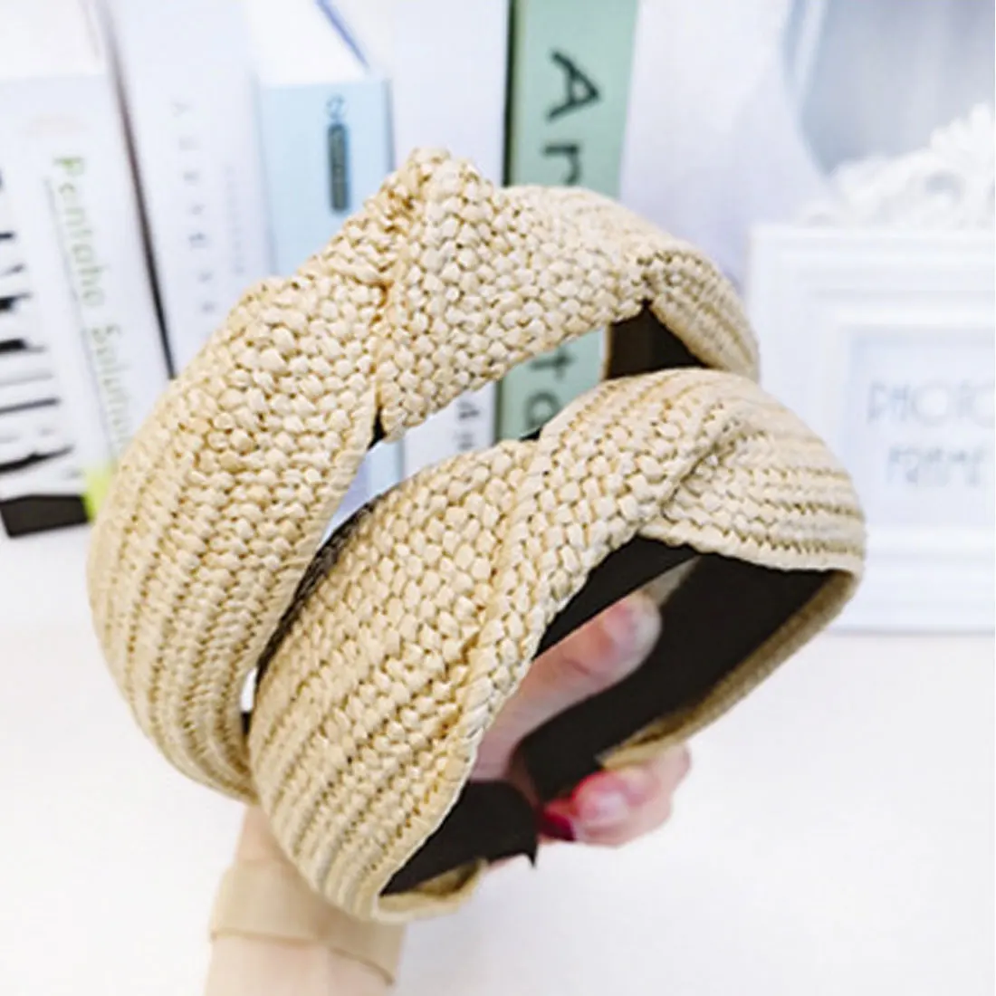 

Chic New Bohemian Summer Straw Weaving Knot Hairband for Women Fashion Cross Handmade Headband Girls Hair Accessories