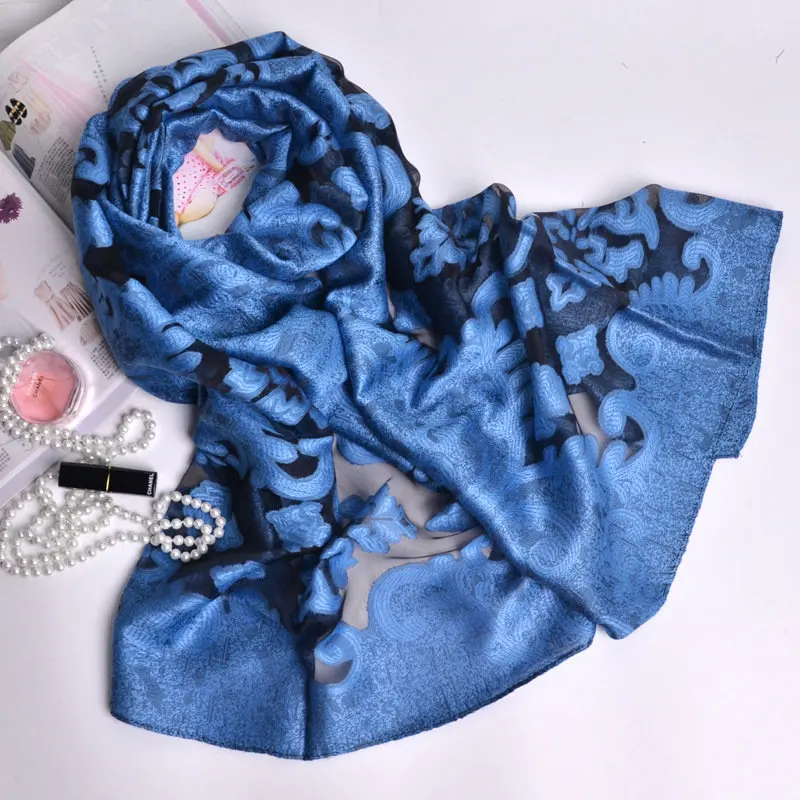 

Luxury Brand Embroidery Women Scarf Gradient Summer Autumn Fashion Long Soft Wrap Ladies Shawl Solid Silk Female Foulard Decor