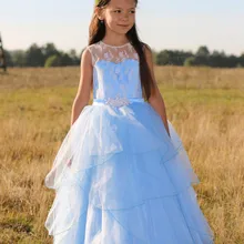 Элегантное светло-голубое платье с цветочным узором для девочек, милое платье ручной работы для первого причастия для девочек с аппликацией, нарядное платье для девочек