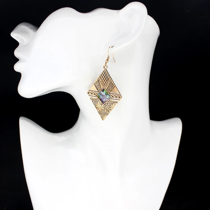 

Unique Design Rhombus Square Earrings Mosaic Coloured Natural Stone Dangle Earrings Kolczyki Boucle D'oreille Femme Oorbellen