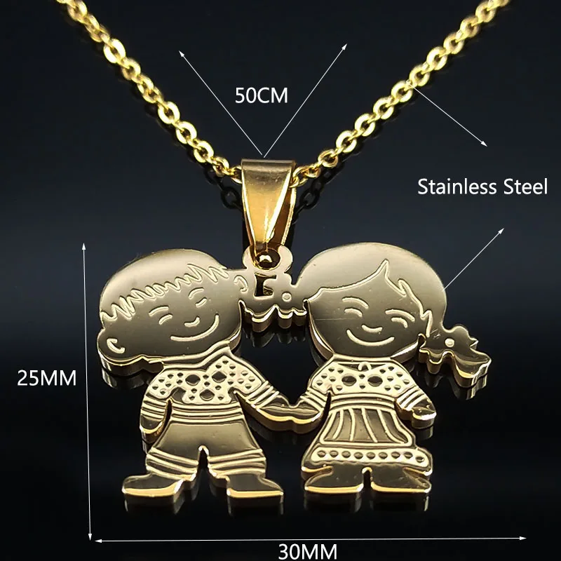 Boy Girl Love Stainless Steel Necklaces Women Gold Color Necklaces & Pendants Jewelry chaine homme Mother’s Day Gift N519S01