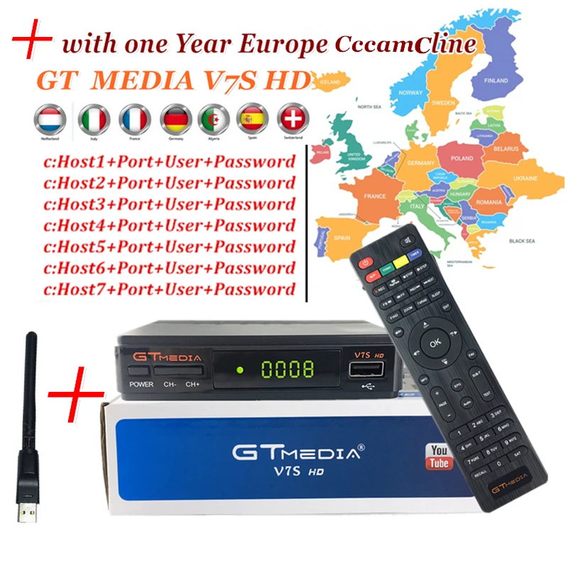 

GT MEDIA V7S HD Receptor Satellite TV Receiver DVB-S2 Satellite Decoder support Europe Cccam Cline