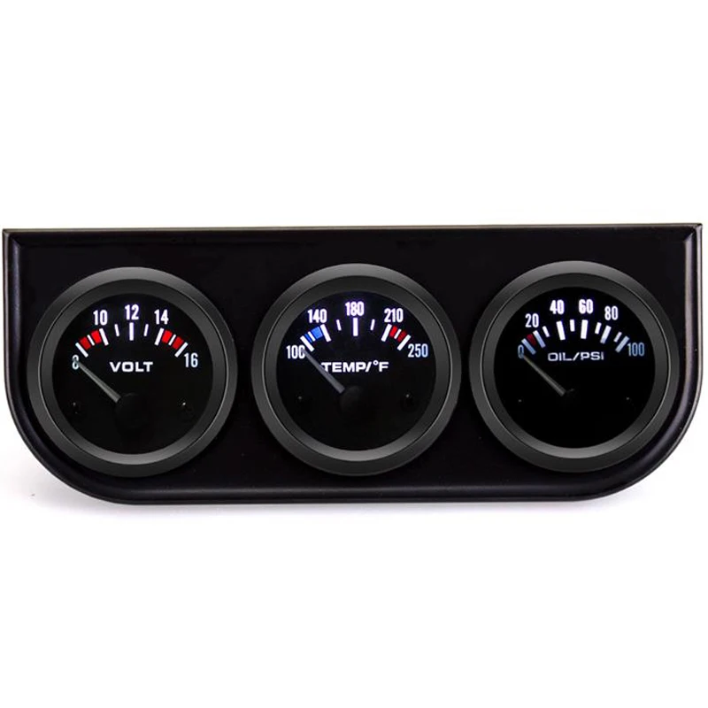 

52MM 3 In 1 Volt meter water temp gauge Oil Pressure Gauge Kit Car Fuel Volt Meter Water Temperature Gauge Triple tachometer
