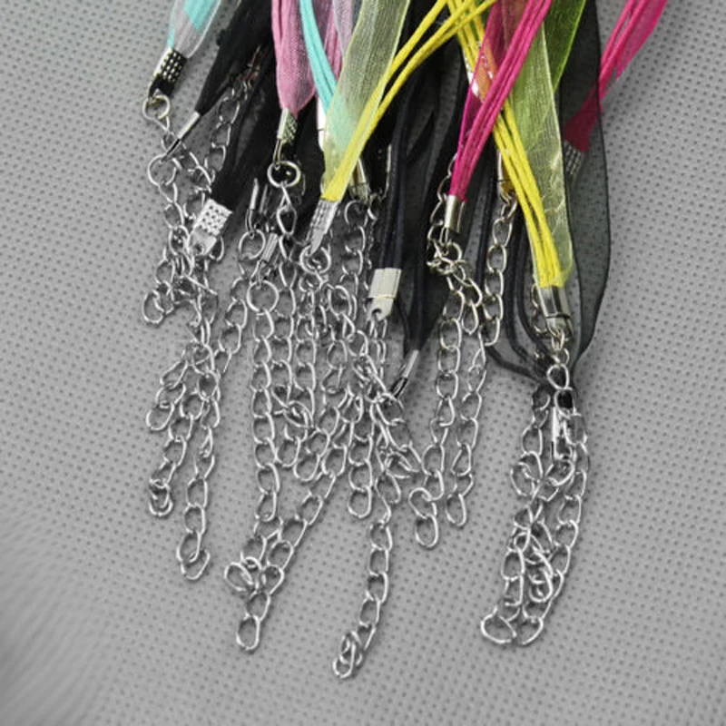 10pcs Multi-color Organza Silk Ribbon Waxen Cord Lobster Clasp Necklaces