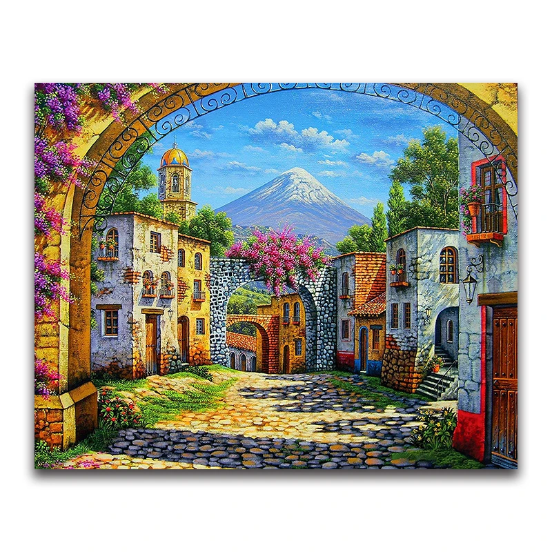Full square Diamond painting Cross stitch village scenery DIY Diamond embroidery Snow Mountain full round Diamond mosaic house