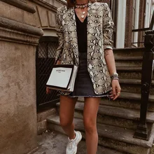 Snake Print Blazer Pockets Notched blezer femenina England Style Casual Long Sleeve blazer Female Outerwear Business Suits 2019
