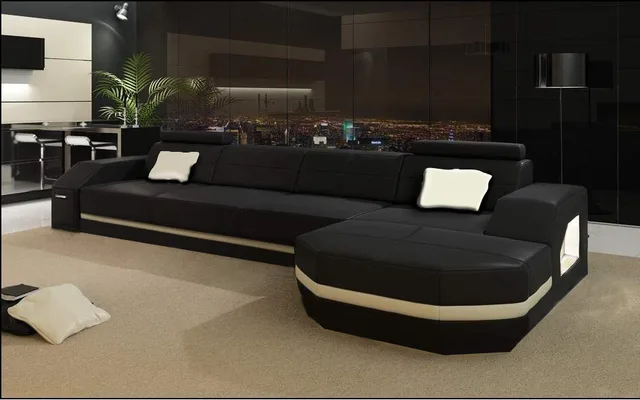 L Shape Living Room Genuine Black Leather Sofa 0413 C4011c In L Shape Living Room Genuine Black Leather Sofa 0413 C4011c