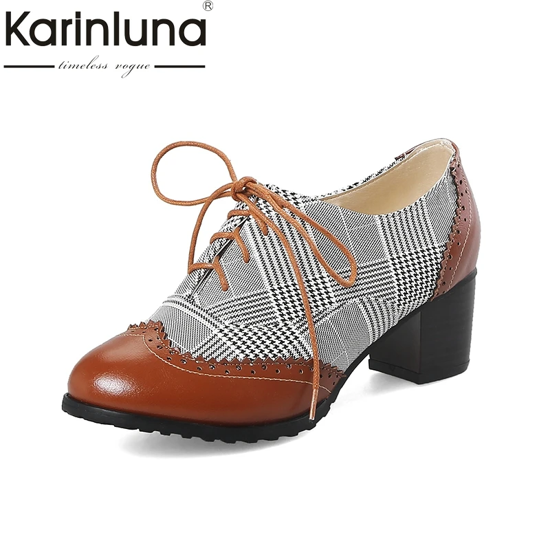 Meilleur KARINLUNA Plus Taille 34 48 Personnalisé Rétro Style Britannique Femmes Chaussures Femme Pompes Lace Up Mode Femme Chaussures Richelieu