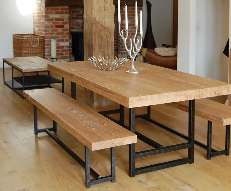 Francés americano campo toda la madera sólida, hierro forjado banco