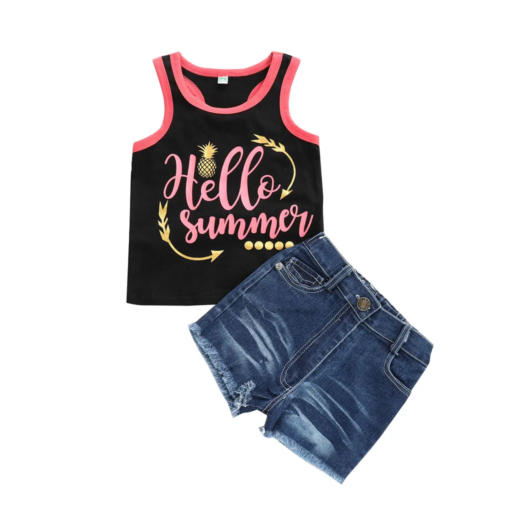 Baby girls short sets Letter Print Vest Tops+Denim Shorts Jean toddler girl clothing tracksuit kids wear baby summer clothes M5 Baby girls short sets Letter Print Vest Tops+Denim Shorts Jean toddler girl clothing tracksuit kids wear baby summer clothes M5