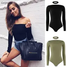 Sexy Choker High Neck Women Bodysuit 2018 Autumn Slash Neck Long Sleeve Elegant Off Shoulder Femme Casual Slim Bodycon Jumpsuit bodycon choker neck tube top