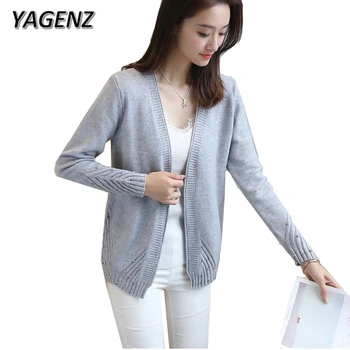 

2017 Factory Direct Autumn New Women's Knitted Cardigan Korea Loose Sweater Short Coat V neck Solid Casual Women Knitted Jacket