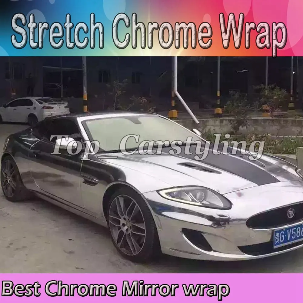 

Silver Stretchable Chrome Mirror Car Wrap PROTWRAPS Film Full Car COVERING Styling foil with Air release Size:1.52*20M/Roll