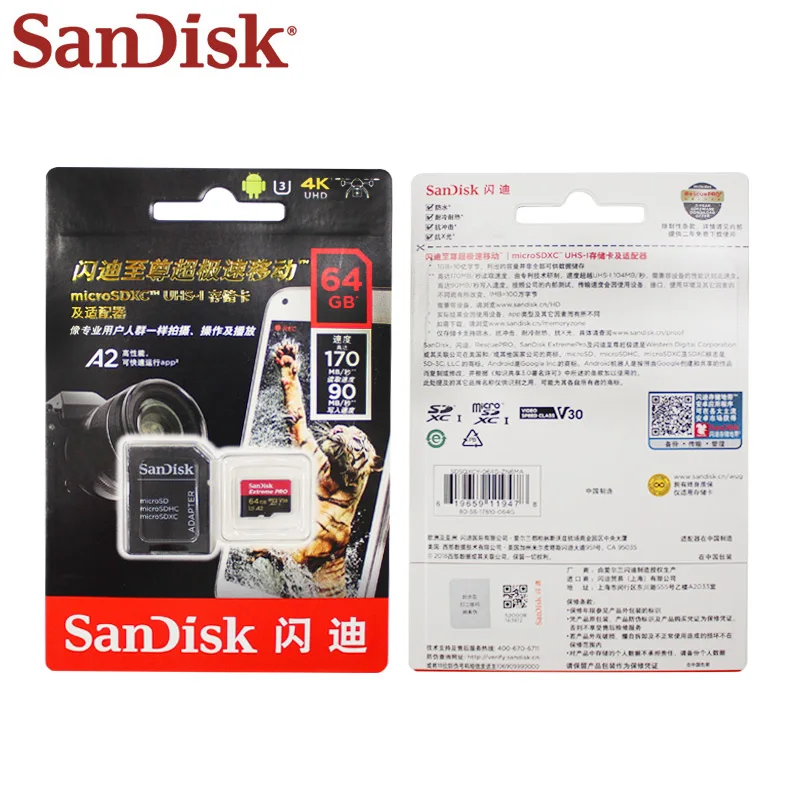 Sandisk Extreme Pro Micro Sd Card Read Speed 170mb S 128gb 64gb U3 V30 Memory Card Sdxc Flash Card Tf Card 4k Uhd Micro Sd Cards Aliexpress