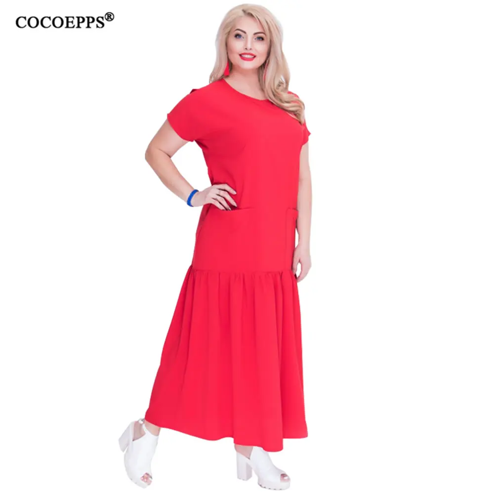 2018 new Loose Long Dress Patchwork Big Size Maxi Dress summer Plus Size Robe Beach Casual dress 5XL 6XL O-neck large vestidos