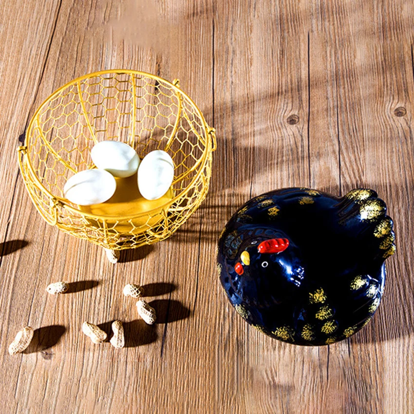 Креативная корзина для хранения золотых яиц с крышкой в форме курицы для фруктов, овощей, полый контейнер, кухонные принадлежности для сбора пищи