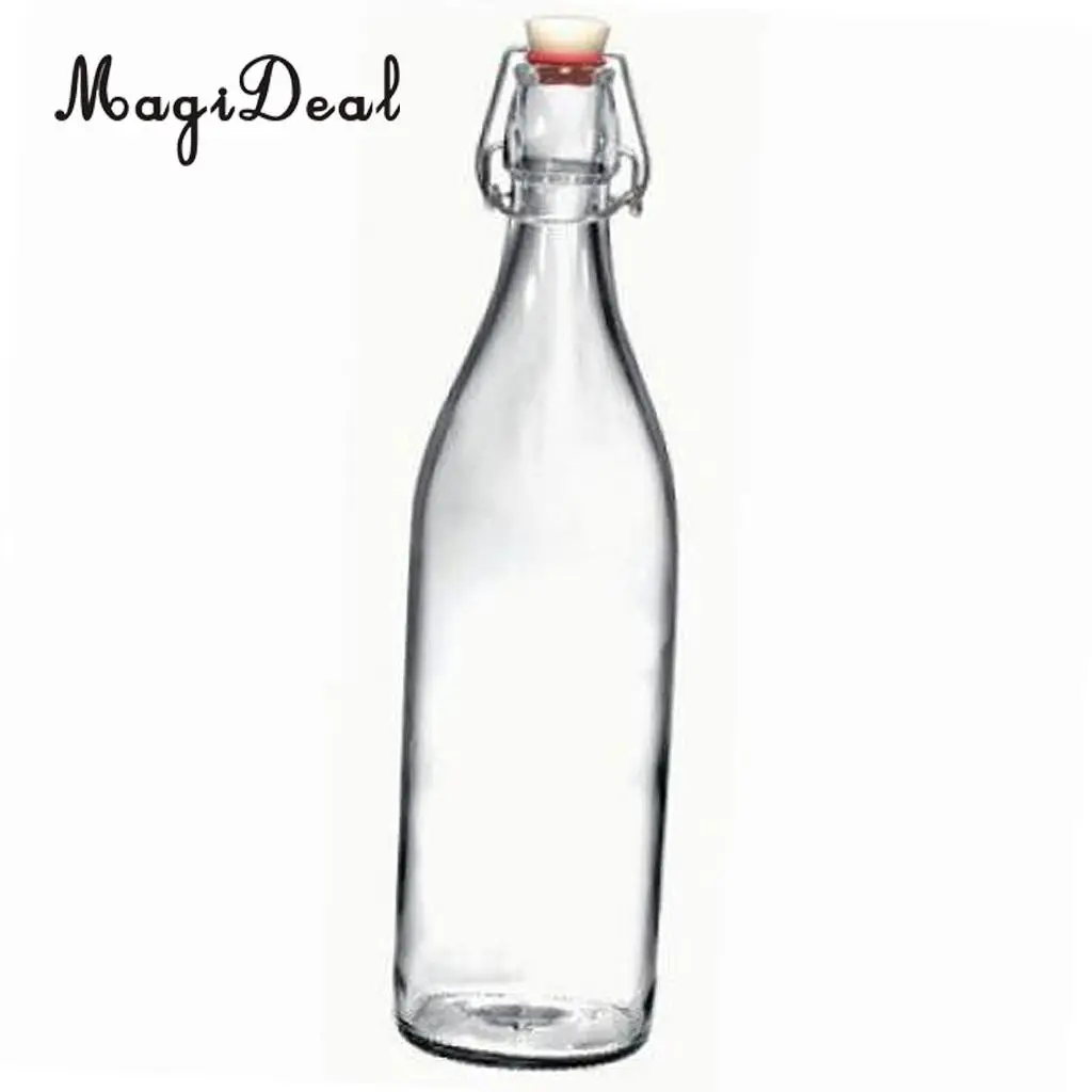 MagiDeal EASY CAP Beer Bottles -250ml 500ml 1000ml Durable Transparent Glass for Brewing Beer Wine Bottle Kitchen Dining Tool