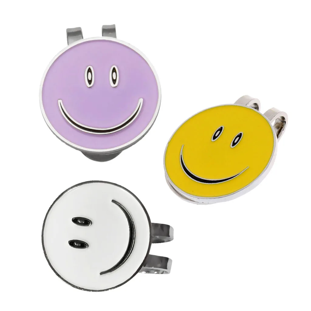 Set Of 3 Funny Happy Face Golf Ball Markers With Magnetic Golf Hat Clip Mixed Color for Golf Learner Accessories