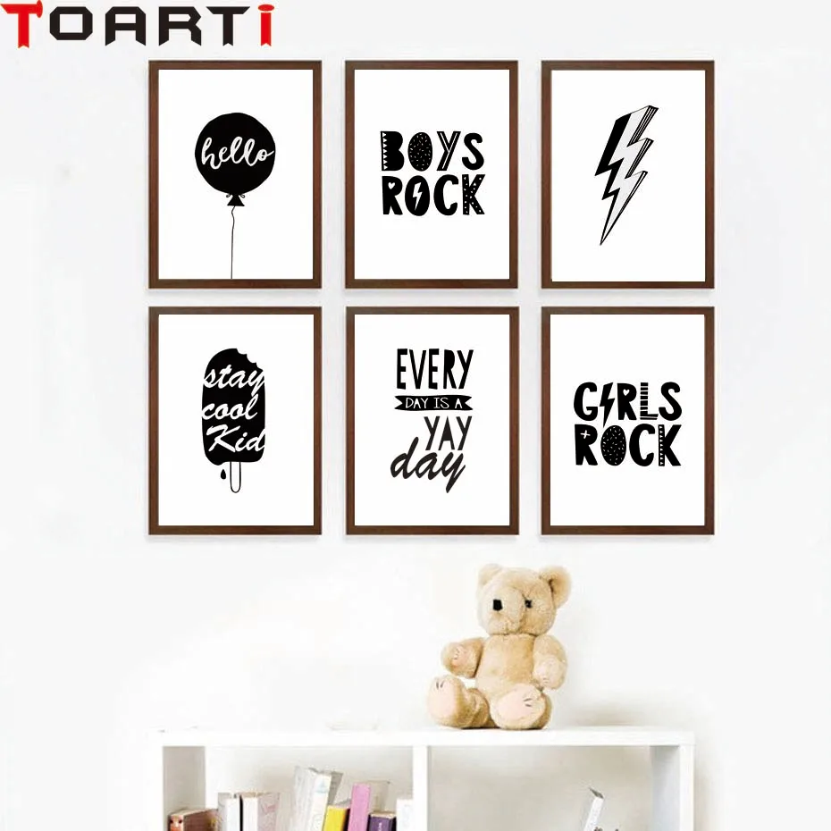 

Girls Boys Rock Quote Canvas Painting Wall Art Print Nordic Poster Wall Pictures For Kids Room Minimalist Black White Home Decor