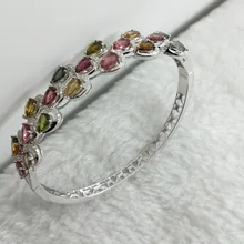 Flzb, Fine Jewelry браслет леди S925 стерлингового серебра зубец Установка натуральный турмалин камень браслет для вечерние/свадебные/подарок