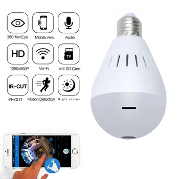 Kruiqi 360 Degree Wireless IP Camera 960P Bulb Light FishEye HD Smart CCTV Camera 1.3MP Home Security WiFi Panoramic IP Camera 960p wireless panoramic ip 3d vr camera wifi bulb light camera fisheye camera 360 cctv camera home security surveillance cam