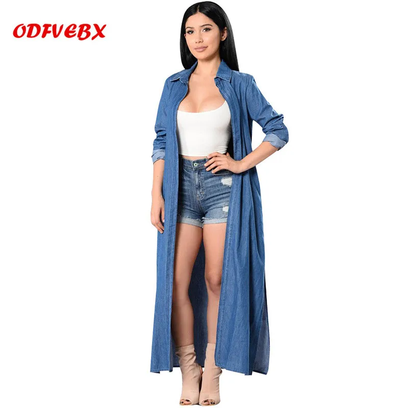 

2019 new spring autumn cowgirl long windbreaker jacket coat fashion long-sleeved denim jackets women cardigan denim cloak Female