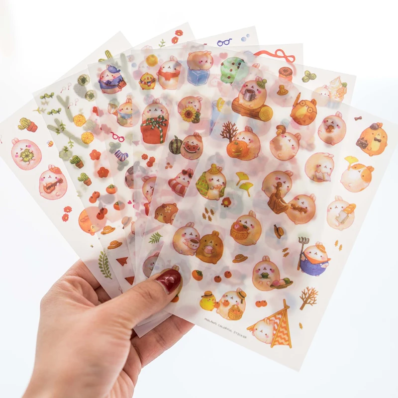 

6 Sheets Cute Round Roll Rabbit Stickers Note Diary Paper Scrapbooking Decoration Stickers